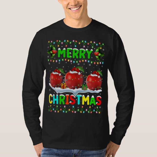 Camiseta Xmas Apple Fruit Lighting Santa Hat Feliz Navidad (Anverso)