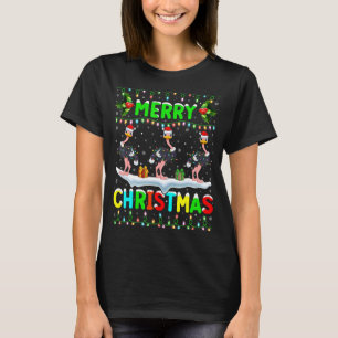 Camiseta Xmas Aves de avestruz alumbrando Santa Hat Feliz N