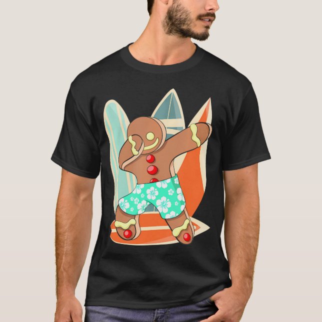 Camiseta Xmas Beach Boy Dabbing Gingerbread Man Navidades (Anverso)