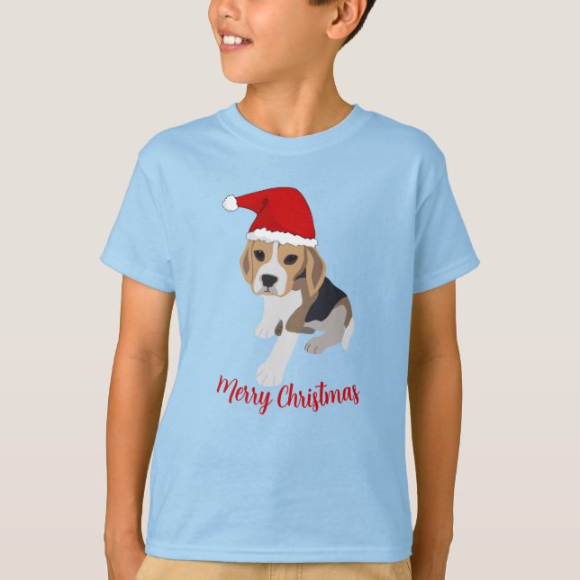 CAMISETA XMAS BEAGLE PUPPY DOG EN RED SANTA HAT NAVIDADES T (Anverso)