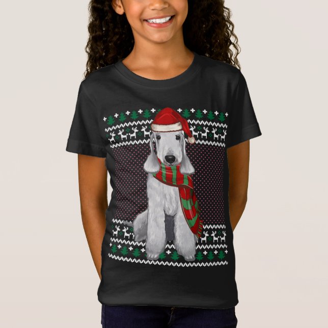 Camiseta Xmas Bedlington Terrier Dog Santa Hat Fea Navidad (Anverso)