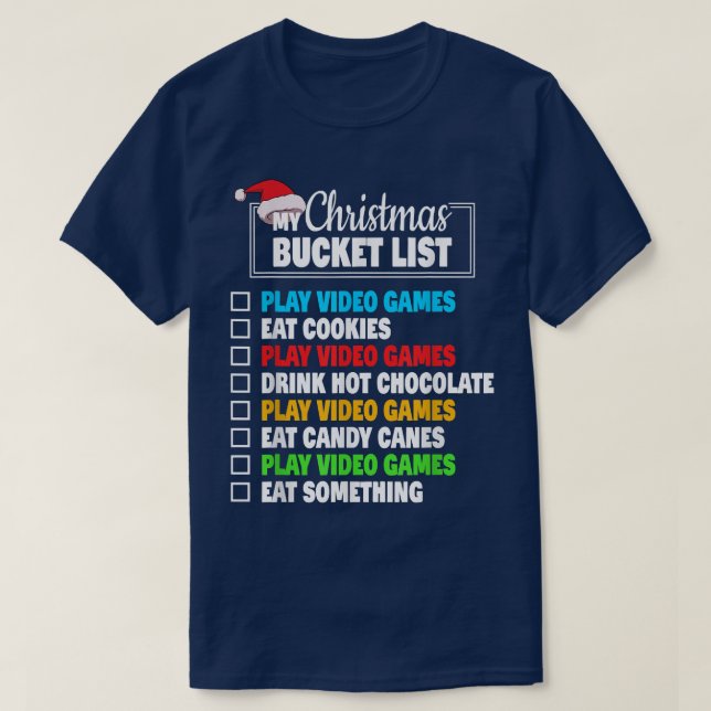 Camiseta Xmas Bucket List Santa Hat Funny Video Gamer Boys (Diseño del anverso)
