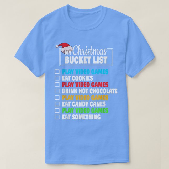 Camiseta Xmas Bucket List Santa Hat Funny Video Gamer Boys (Diseño del anverso)