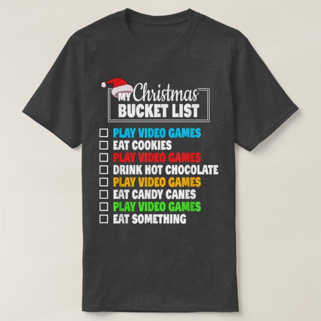 Camiseta Xmas Bucket List Santa Hat Funny Video Gamer Boys  (Diseño del anverso)