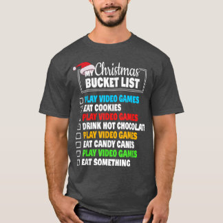 Camiseta Xmas Bucket List Santa Hat Funny Video Gamer Boys 