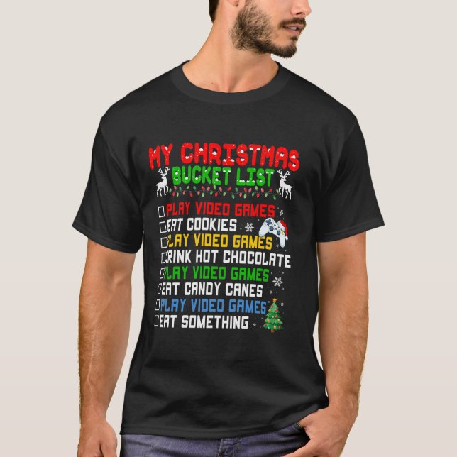 Camiseta Xmas Bucket List Santa Hat Funny Video Gamer Chris (Anverso)