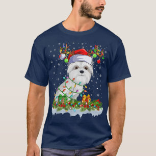 Camiseta Xmas caseros alumbrando perro de Santa Maltesa Ch