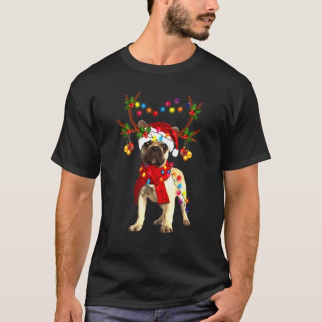 Camiseta Xmas de luz de árbol de Bulldog francés (Anverso)
