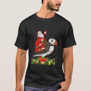 Camiseta Xmas Decoración Luces Funny Santa Riding Puffin Bi