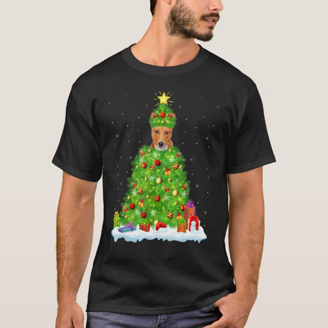 Camiseta Xmas Decorations Lights Santa Basenji Dog Christma (Anverso)