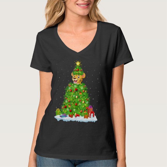 Camiseta Xmas Decorations Lights Santa Cheetah Christmas Tr (Anverso)