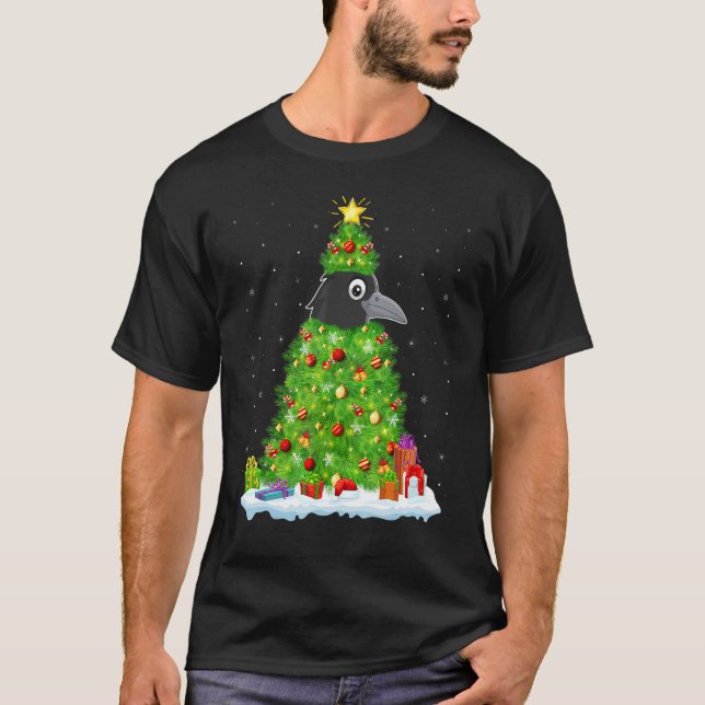 Camiseta Xmas Decorations Lights Santa Crow Bird Christmas  (Anverso)