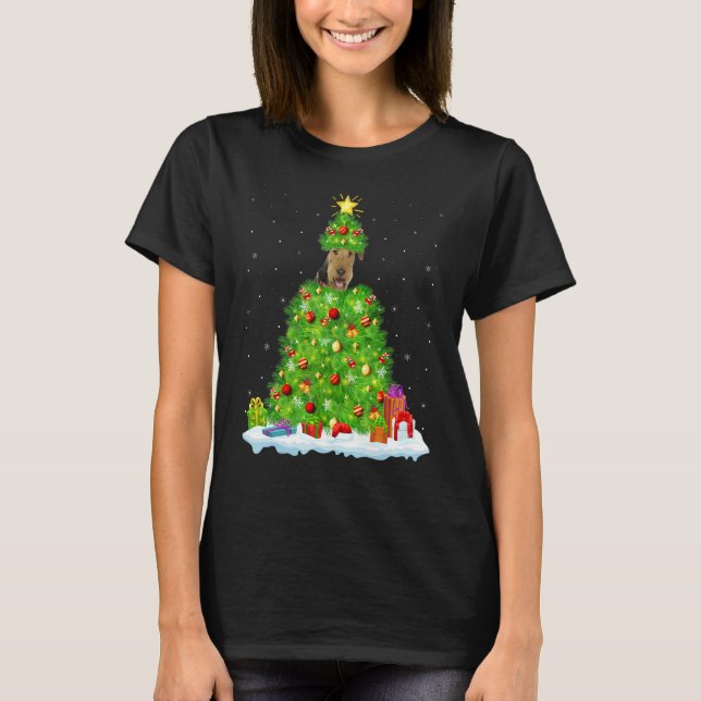 Camiseta Xmas Decorations Santa Airedale Terrier Dog Christ (Anverso)