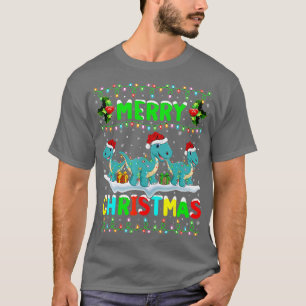 Camiseta Xmas Dinosaurios Iluminando Santa Merry Navidad Br
