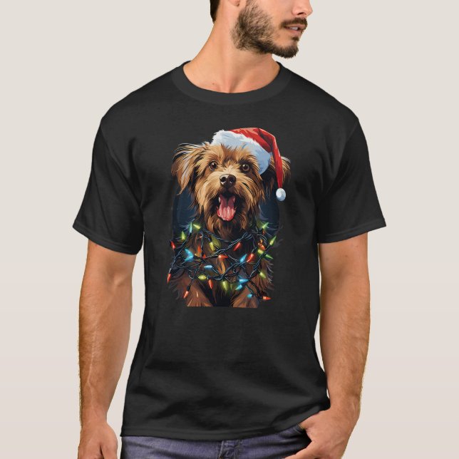 Camiseta Xmas Dorkie Dog Tangled Christmas Lights (Anverso)