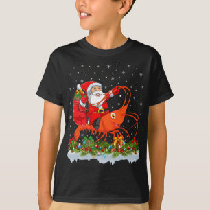 Camiseta Xmas encendida Gracioso Papá Noel Montando Pescado