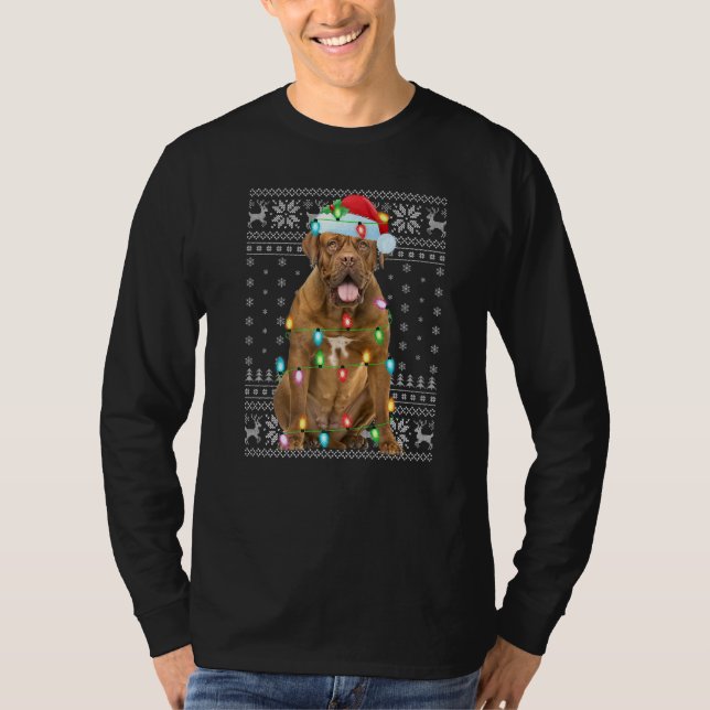 Camiseta Xmas Encendiendo Santa Hat Perro feo de Burdeos Ch (Anverso)