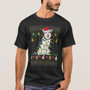 Camiseta Xmas Encendiendo Santa Hat Perro Malamute Alaskan