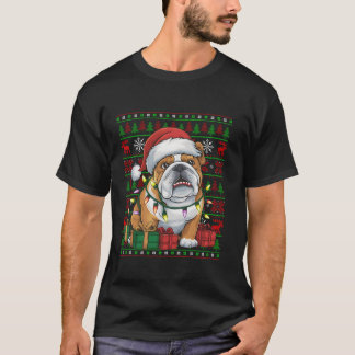 Camiseta Xmas enciende feas Santa Hat Bulldog inglés Navida