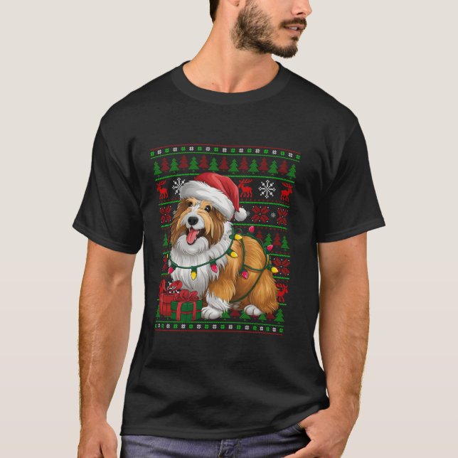 Camiseta Xmas enciende feas Santa Hat Pastor belga Cristo (Anverso)