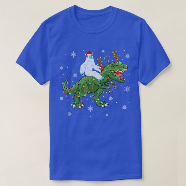 Camiseta Xmas enciende Santa Yeti Riding Dinosaur Tre Chris (Diseño del anverso)