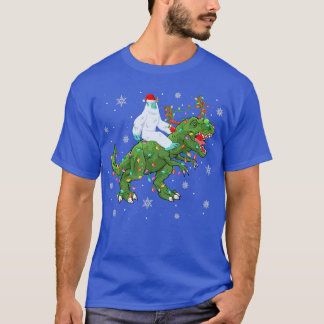 Camiseta Xmas enciende Santa Yeti Riding Dinosaur Tre Chris