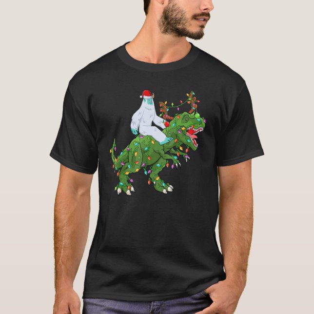 Camiseta Xmas enciende Santa Yeti Riendo Dinosaurio Trex Cr (Anverso)