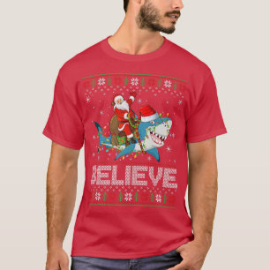 Camiseta Xmas enciende tiburón cree que el tiburón que mont
