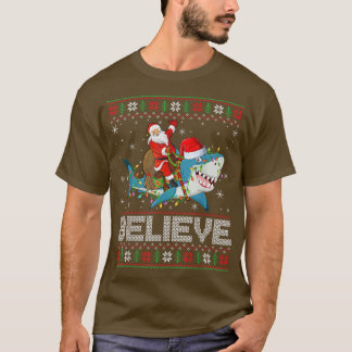 Camiseta Xmas enciende tiburón cree que el tiburón que mont