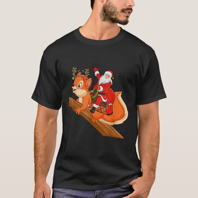 Camiseta Xmas Family Matching Funny Santa Riding Squirrel C (Anverso)