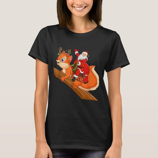 Camiseta Xmas Family Matching Funny Santa Riding Squirrel C (Anverso)