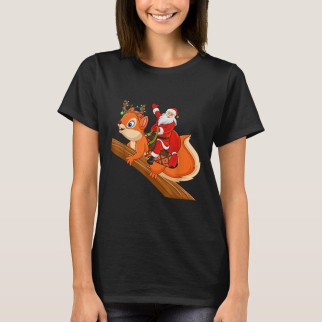 Camiseta Xmas Family Matching Funny Santa Riding Squirrel C (Anverso)