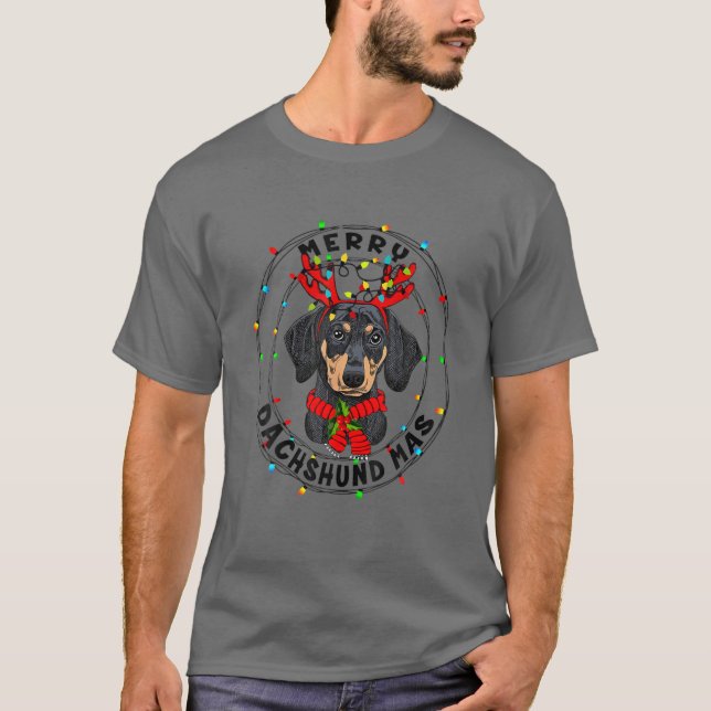 Camiseta Xmas Gracioso Merry Dachshundmas Cute Dachshund Re (Anverso)