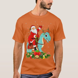 Camiseta Xmas Gracioso Santa Riding Brontosaurus Dinosaur C