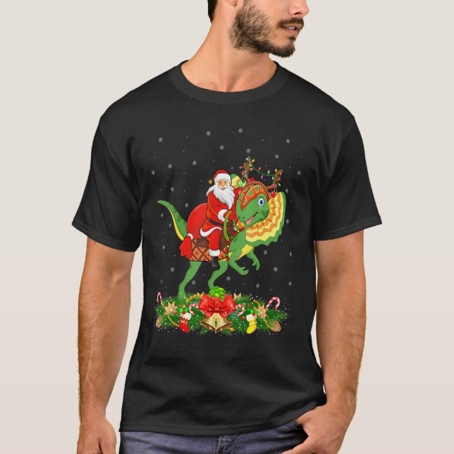 Camiseta Xmas Gracioso Santa Riding Dilophosaurus Dinosaur  (Anverso)