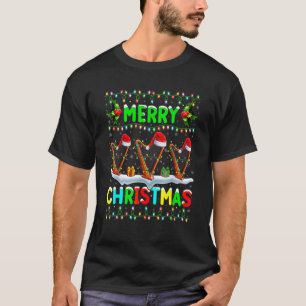 Camiseta Xmas Harp iluminando Santa Hat Feliz Faro de Navid
