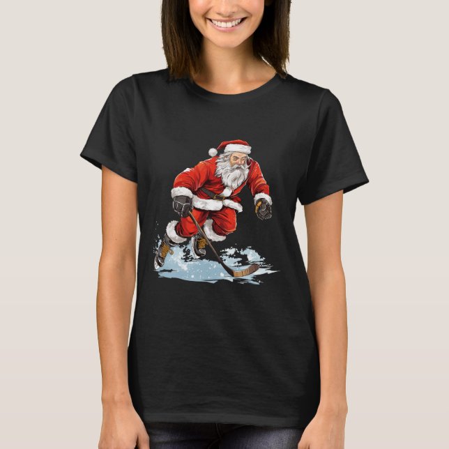 Camiseta Xmas Holiday Fun Santa Playing Ice Hockey Christma (Anverso)