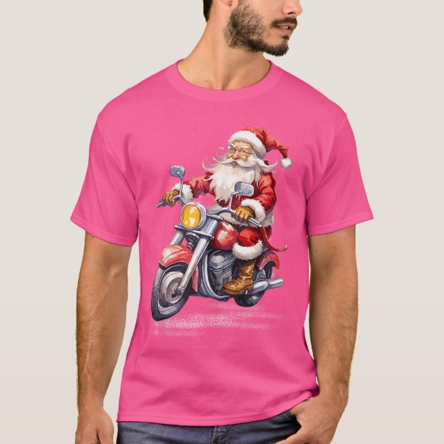 Camiseta Xmas Holiday Funny Santa Ride Motorbike Christmas (Anverso)