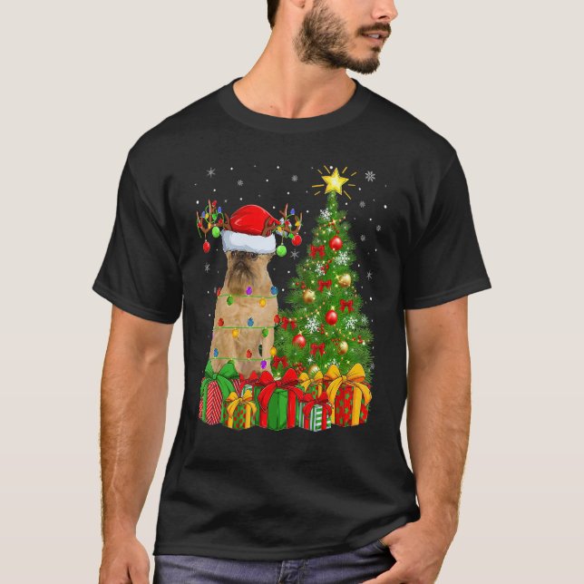 Camiseta Xmas Holiday Light Santa Brussels Griffon Dog Chri (Anverso)