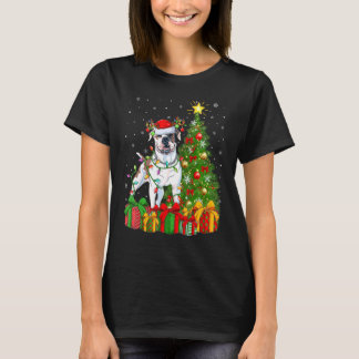 Camiseta Xmas Holiday Lights Santa American Bulldog Christm