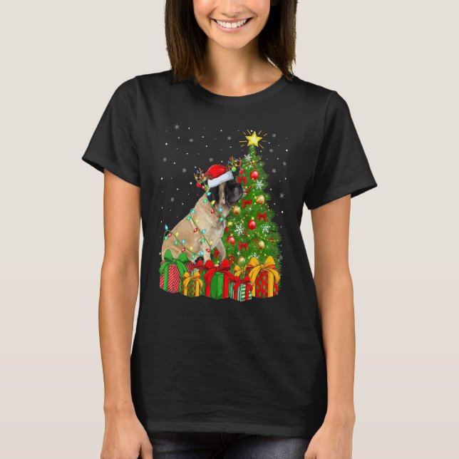 Camiseta Xmas Holiday Lights Santa English Mastiff Dog Chri (Anverso)