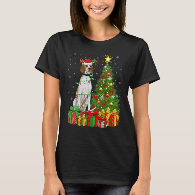 Camiseta Xmas Holiday Lights Santa English Pointer Dog Chri (Anverso)