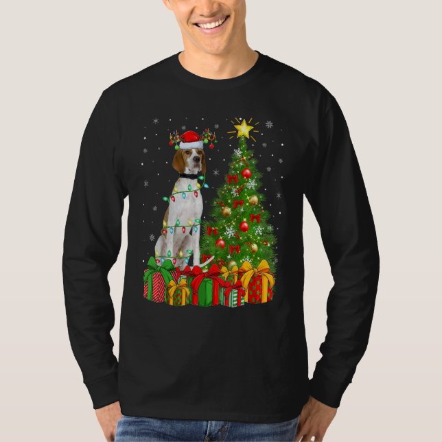 Camiseta Xmas Holiday Lights Santa English Pointer Dog Chri (Anverso)