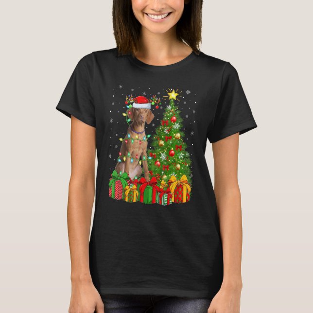 Camiseta Xmas Holiday Lights Santa Vizsla Dog Christmas Tre (Anverso)