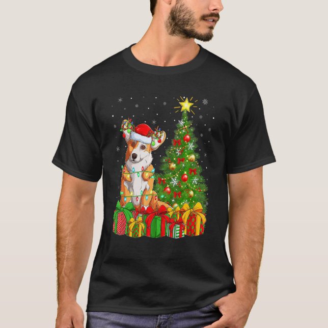 Camiseta Xmas Holiday Lights Santa Welsh Corgi Dog Christma (Anverso)