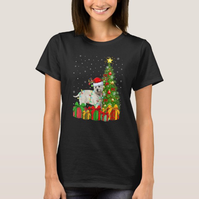 Camiseta Xmas Holiday Lights Santa Westie Dog Christmas Tre (Anverso)