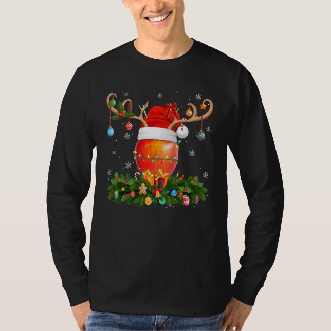 Camiseta Xmas Holiday Reindeer Hat Santa Apple Fruit Christ (Anverso)
