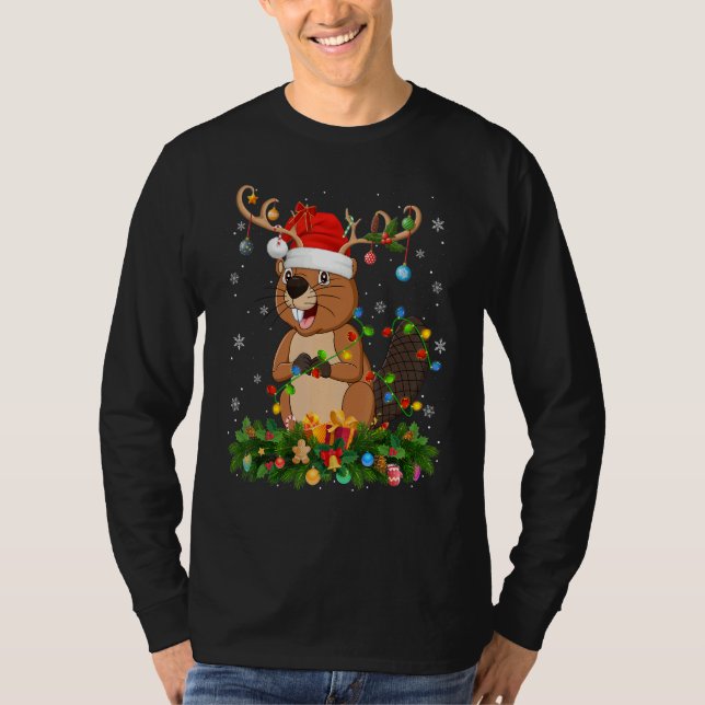 Camiseta Xmas Holiday Reindeer Hat Santa Beaver Christmas (Anverso)