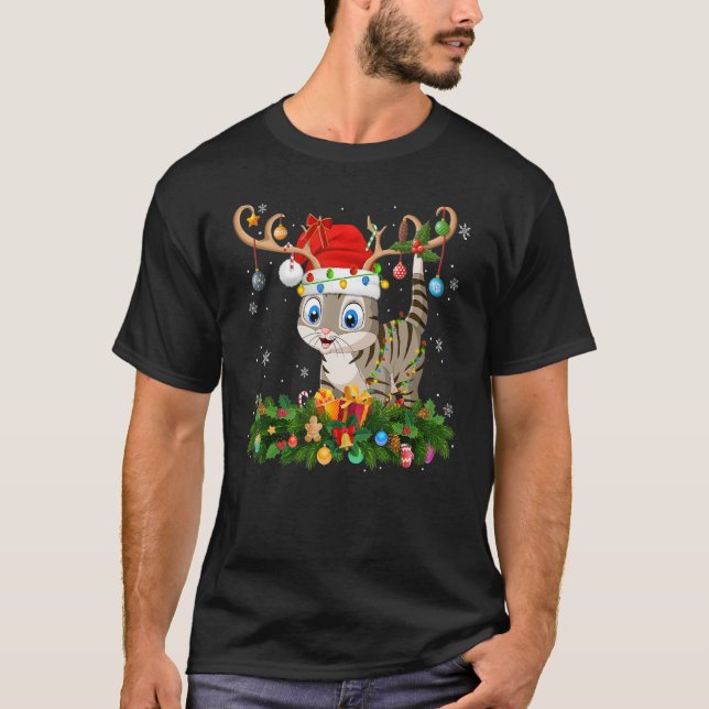 Camiseta Xmas Holiday Reindeer Hat Santa Bengal Cat Christm (Anverso)