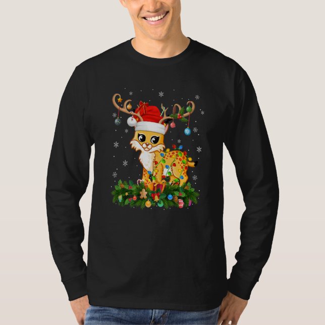 Camiseta Xmas Holiday Reindeer Hat Santa Bobcat Christmas   (Anverso)